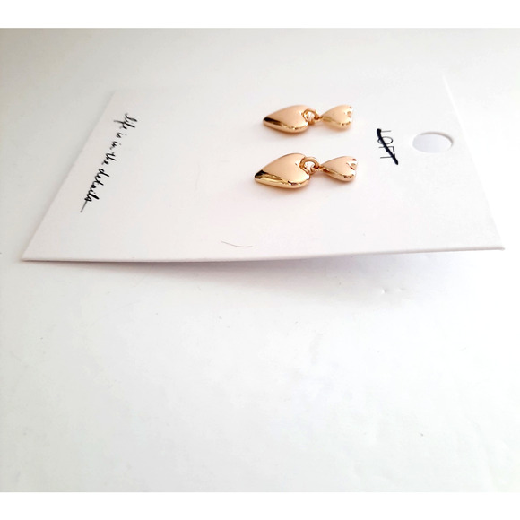 NEW Loft Double Heart Polished Gold Tone Drop Dangle Post Earrings - Picture 4 of 4